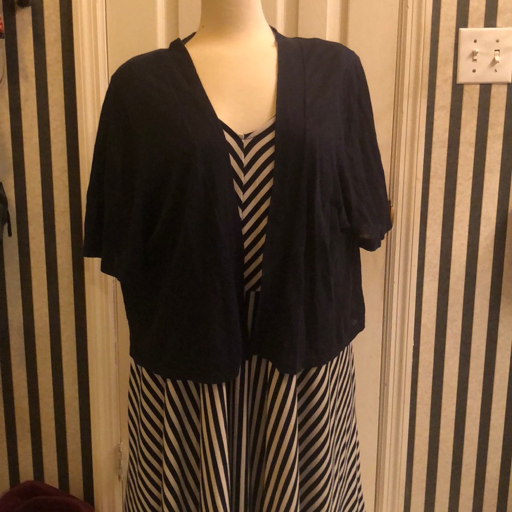 Lane Bryant/ Size 26/ Navy & White Striped Swing Dress with matching Navy Shrug